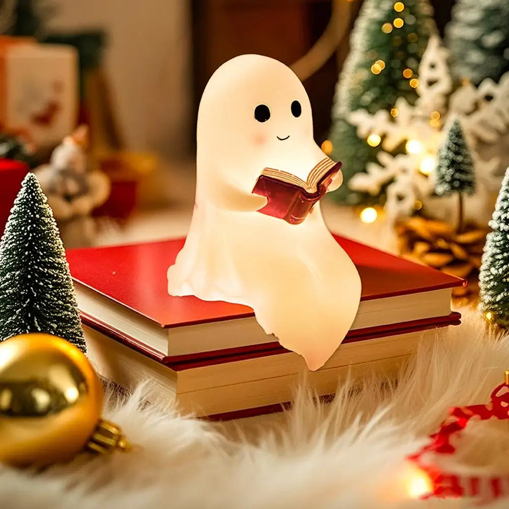 Cute Ghost Reading Book Lamp Book Lovers Halloween Night Light Adorable Ghost Night Light for Bedroom Halloween Decoration