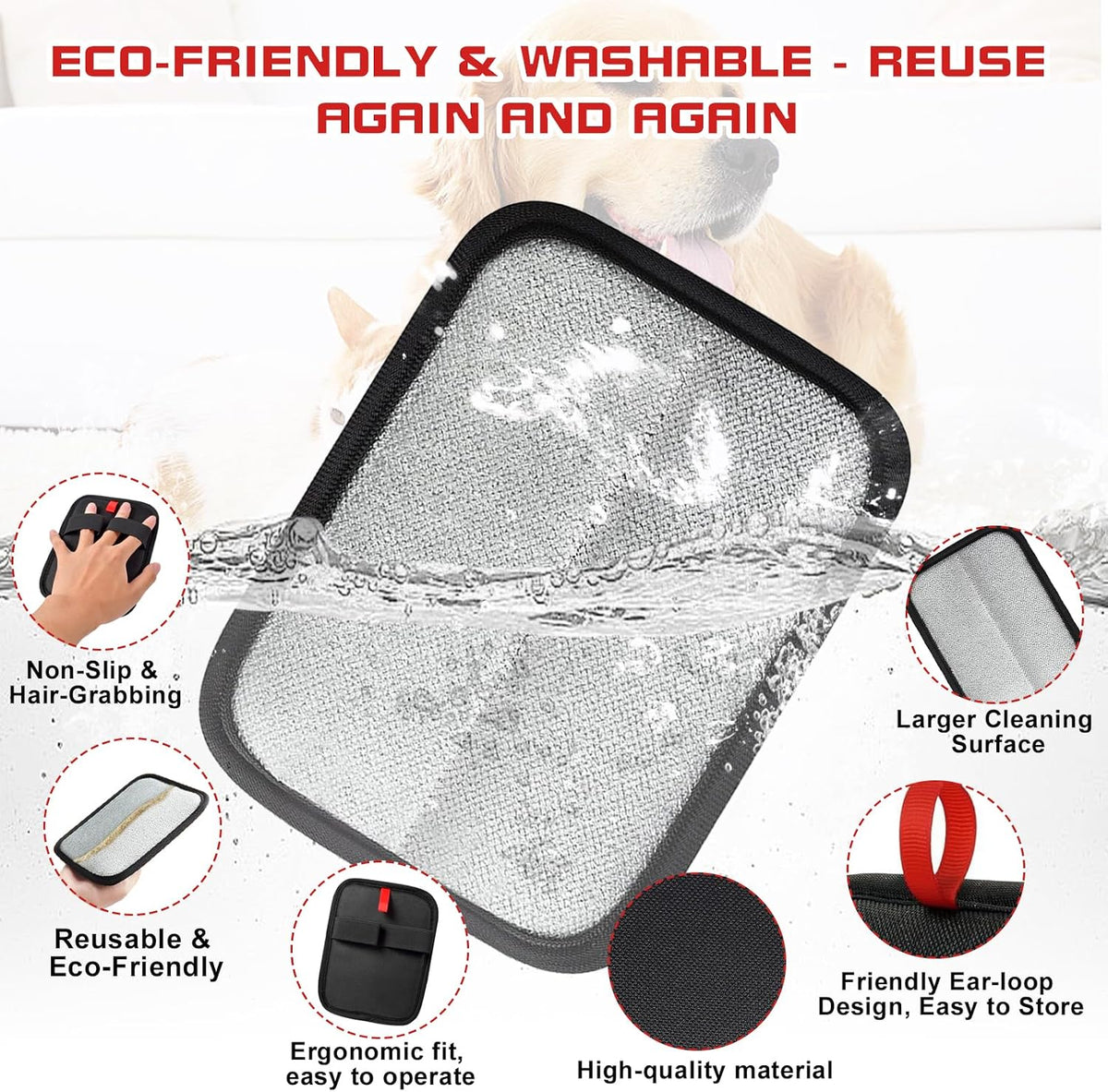 2 Pcs Pet Hair Removal Glovem, Electrostatic Cats and Dogs Pet Hair Removal Tool, Reusable Quick De-Shedding Gloves for Couch, Clothing, Carpet, Furniture, Car Seats