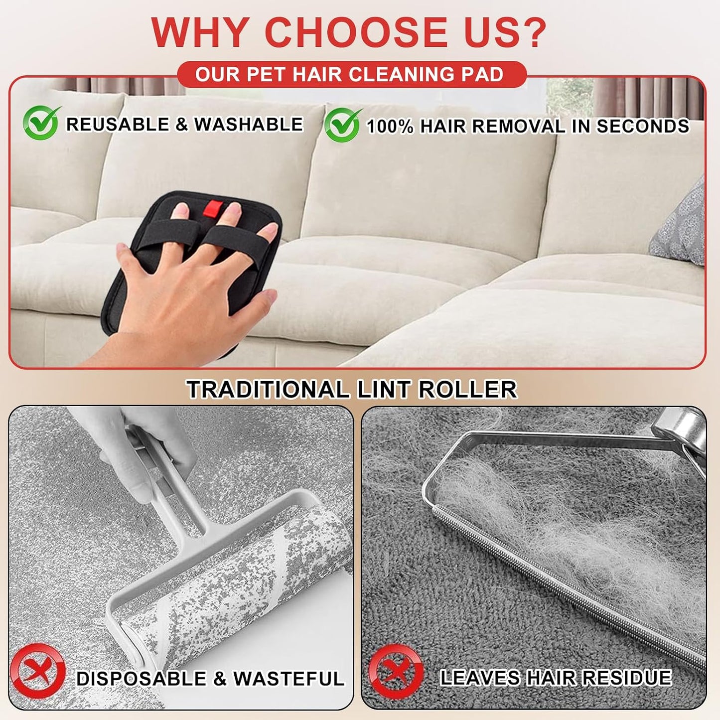 2 Pcs Pet Hair Removal Glovem, Electrostatic Cats and Dogs Pet Hair Removal Tool, Reusable Quick De-Shedding Gloves for Couch, Clothing, Carpet, Furniture, Car Seats
