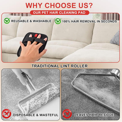 2 Pcs Pet Hair Removal Glovem, Electrostatic Cats and Dogs Pet Hair Removal Tool, Reusable Quick De-Shedding Gloves for Couch, Clothing, Carpet, Furniture, Car Seats