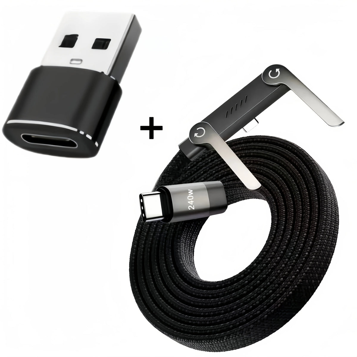 Foldable Charging Cable with Integrated Stand Fast Charging Cable Phone Tablet 240W Ultra-Fast Data Cable Phone Holder