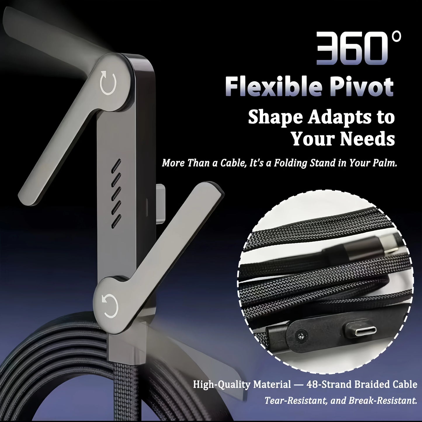 Foldable Charging Cable with Integrated Stand Fast Charging Cable Phone Tablet 240W Ultra-Fast Data Cable Phone Holder