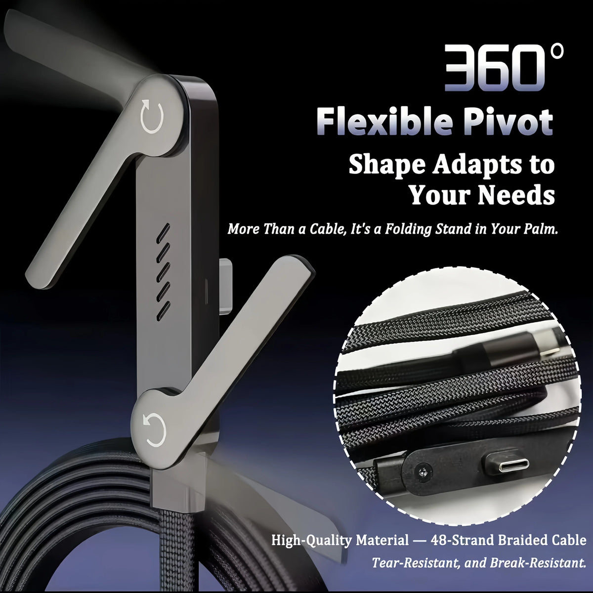 Foldable Charging Cable with Integrated Stand Fast Charging Cable Phone Tablet 240W Ultra-Fast Data Cable Phone Holder