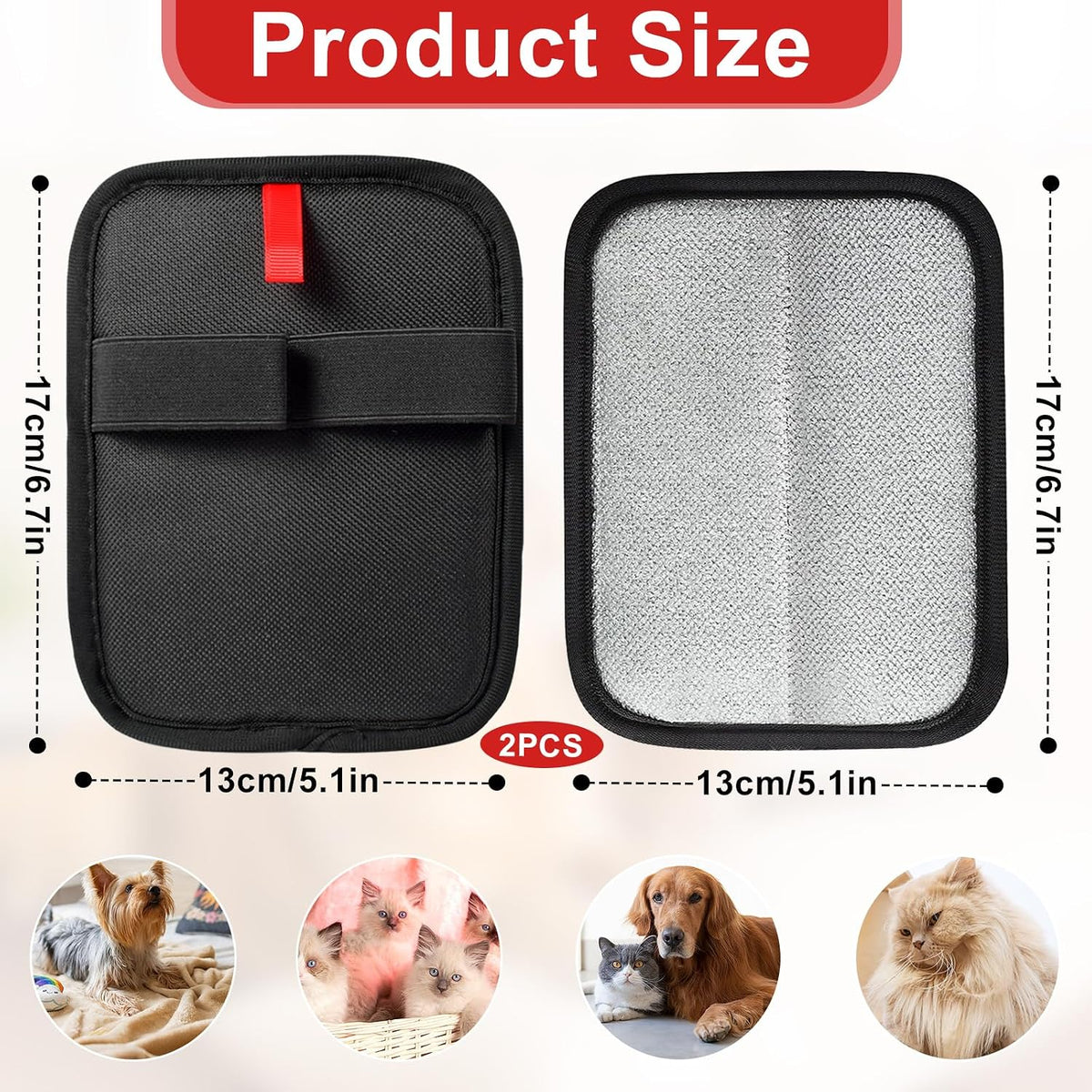 2 Pcs Pet Hair Removal Glovem, Electrostatic Cats and Dogs Pet Hair Removal Tool, Reusable Quick De-Shedding Gloves for Couch, Clothing, Carpet, Furniture, Car Seats