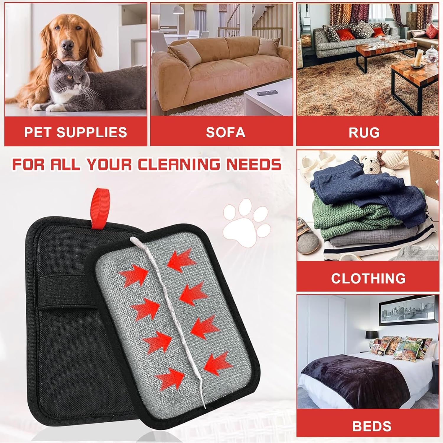 2 Pcs Pet Hair Removal Glovem, Electrostatic Cats and Dogs Pet Hair Removal Tool, Reusable Quick De-Shedding Gloves for Couch, Clothing, Carpet, Furniture, Car Seats